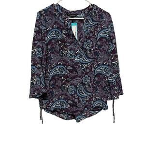 NWT 41Hawthorn‎ Trina Bell Sleeve Pleated Back Purple Blouse